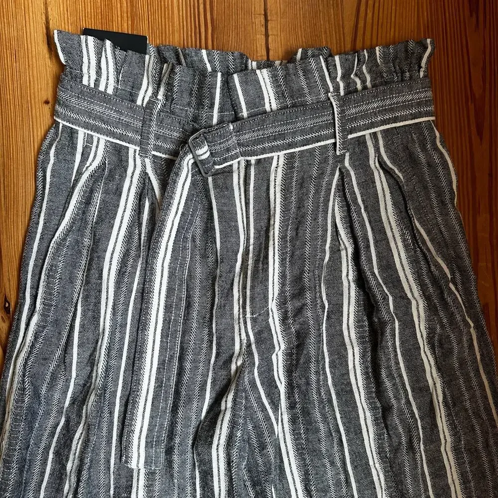 NWT Banana Republic gray white stripe high‎ rise wide leg linen pants SIZE 4